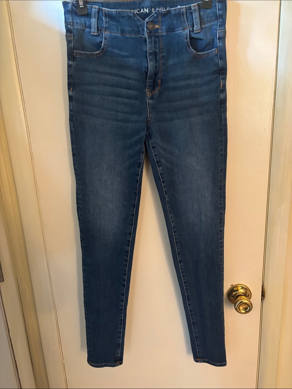 American Eagle Dark Wash Blue Super Hi Rise Jeggings Sz 4 360 NE(X)T Level Stch